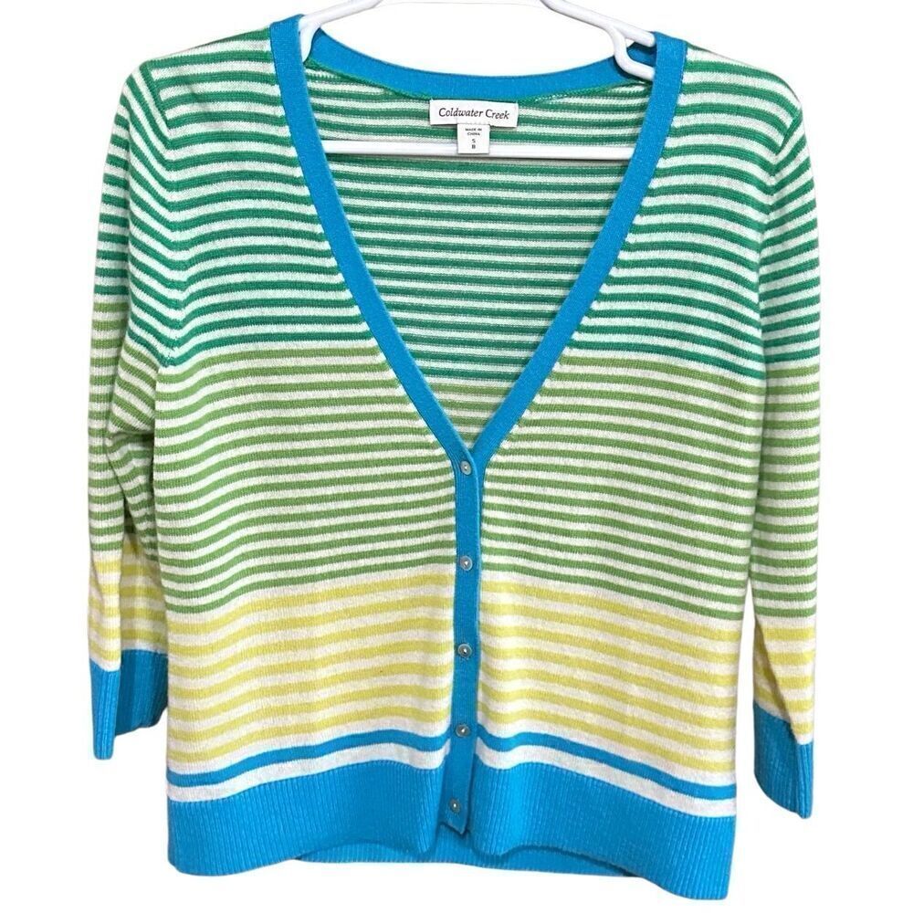 Women’s knit Coldwater Creek Pure Cashmere Striped Cardigan Size Small 8
